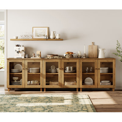 Lysiane 6-Glass Door Buffet Cabinet Sideboard With Adjustable Shelves and Cable Management For Kitchen Dining Room