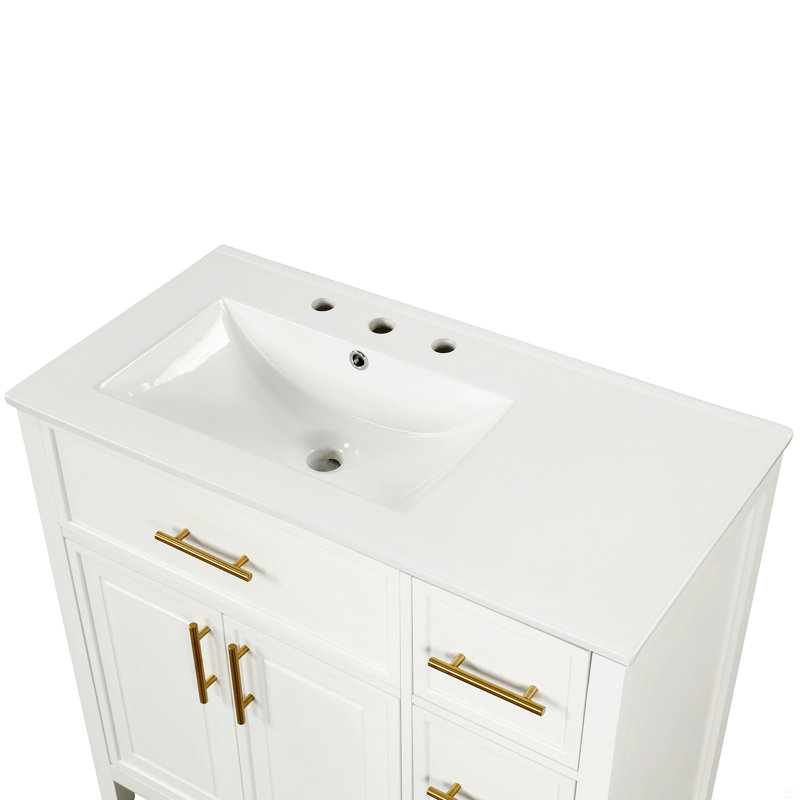 Meuble-lavabo 36 po avec comptoir d'évier, meuble-lavabo avec deux portes et trois tiroirs