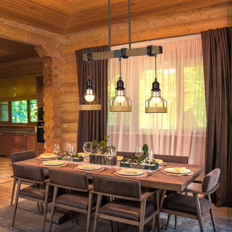 Lustre de salle à manger 3 lumières au-dessus de la table Lustre rustique en bois massif pour îlot de cuisine, 25"