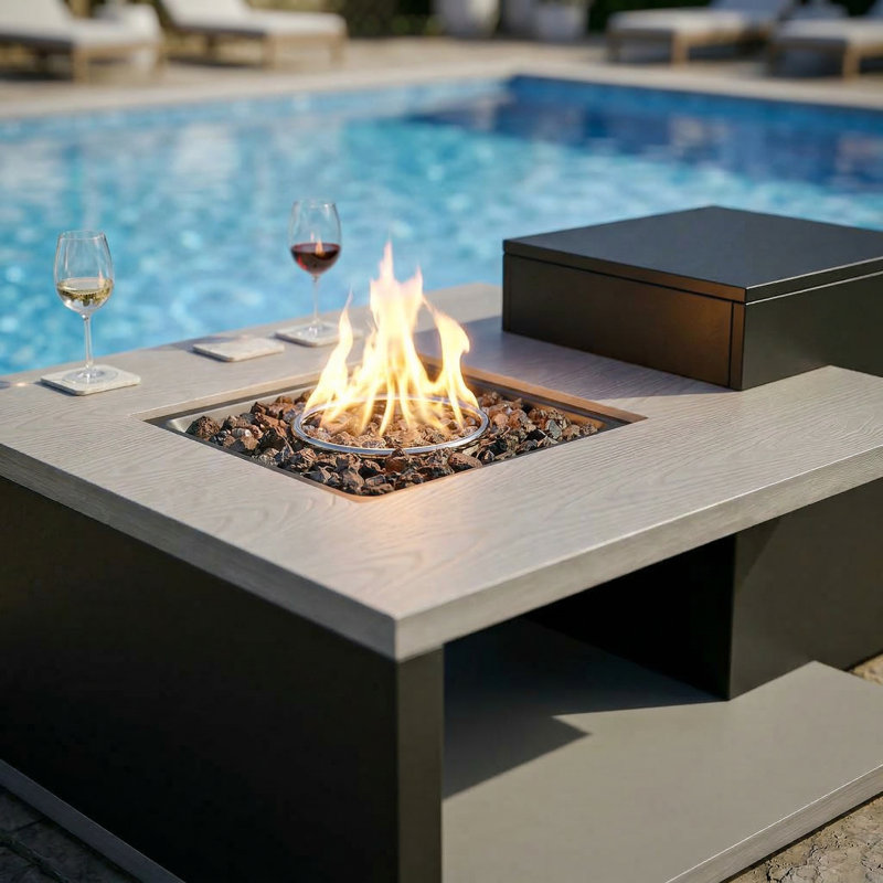 Table de foyer d'extérieur au propane de 40 pouces 50 000 BTU avec réservoir caché, finition en faux bois, arrêt automatique