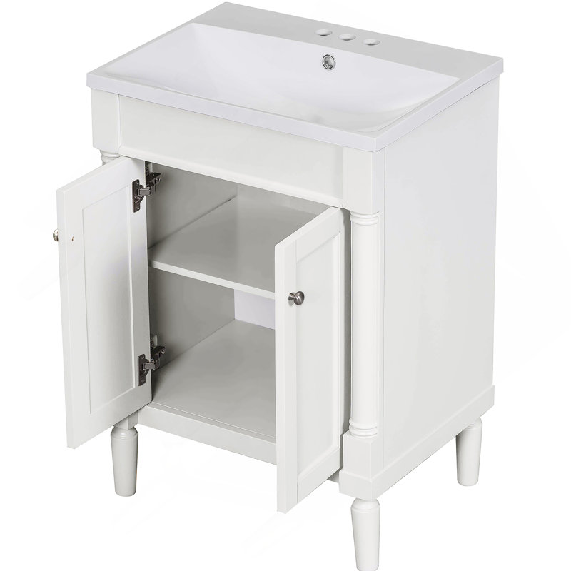 Meuble-lavabo 24 po avec lavabo supérieur, meuble de rangement moderne à 2 niveaux, meuble-lavabo simple, grandes tablettes de rangement (Remplacer SW000102AAF)