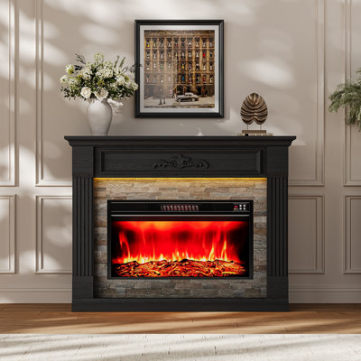 Foyer électrique autoportant de 47 po de large avec manteau de cheminée (insert multicolore de 30 po), contrôle de l'APP et protection réglable contre les flammes, la minuterie et la surchauffe, noir