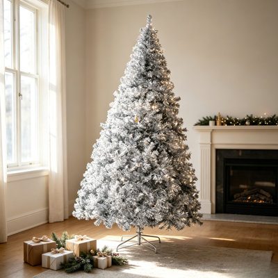 6 ft Silver Artificial Christmas Tree, Full Tinsel Pine Tree with Metal Foldable Stand, Unlit Holiday Decor for Home Party