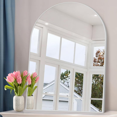 Miroir de salle de bain arqué, miroir de salle de bain de 36 po x 48 po avec cadre en métal, miroir de commode mural large pour décor de salon de chambre à coucher
