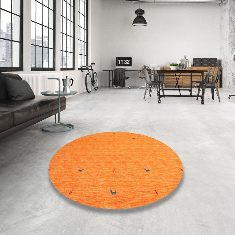 Magaret Contemporary Mustard Yellow Area Rug, Round 4'