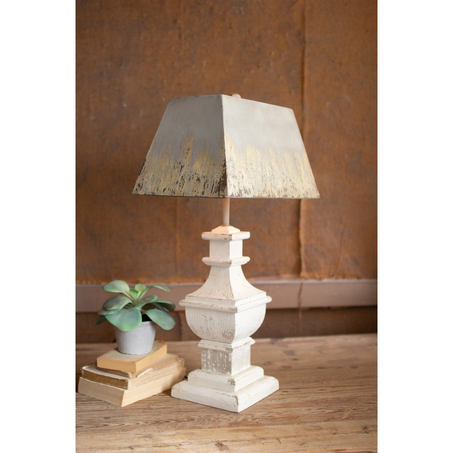 Tall Antique Brass Table Lamp With Brass Shade by Kalalou