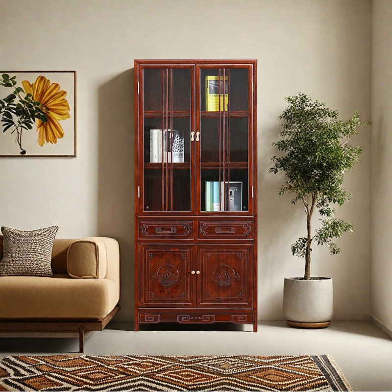 Nouvelle bibliothèque de style chinois avec portes en verre