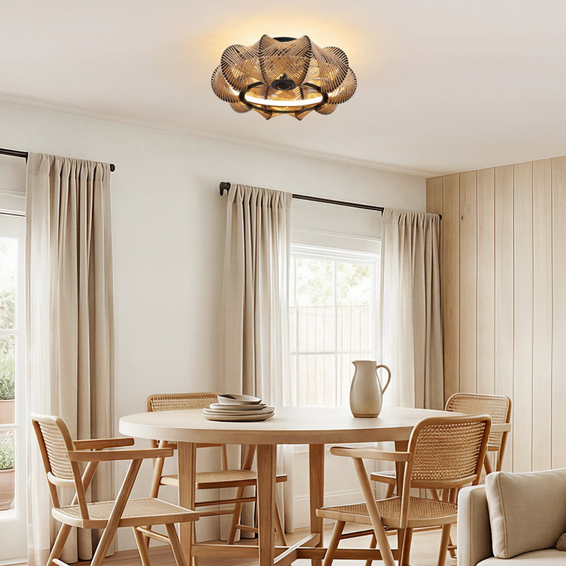 Ventilateur de plafond encastrable 20 po avec lumières Boho, ventilateur de plafond à DEL à intensité variable avec télécommande et contrôle d'application, moteur à courant continu réversible pour la chambre à coucher