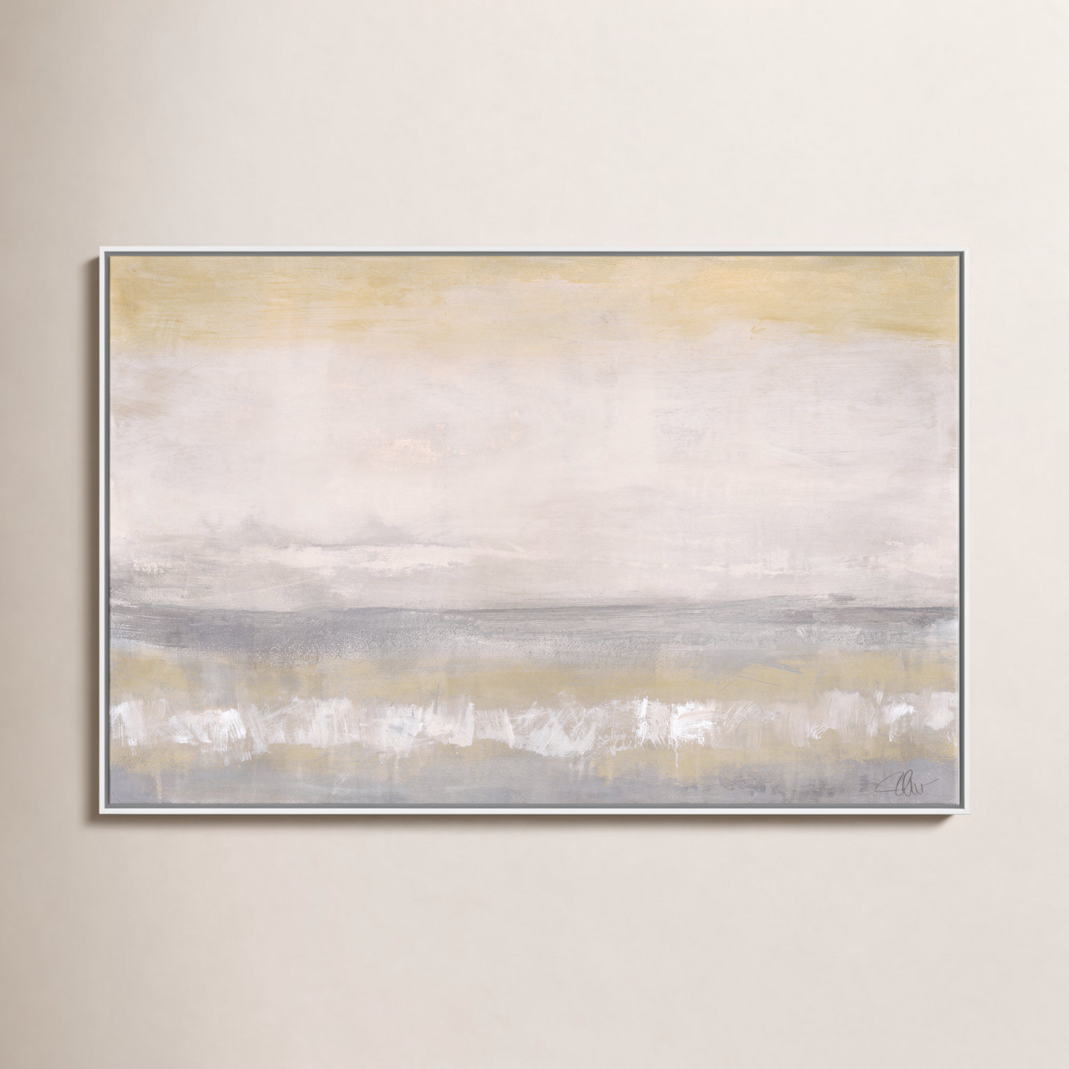 Willadeene "Morning Calm 2" Painting, 41" H x 61" W x 2" D, White Framed