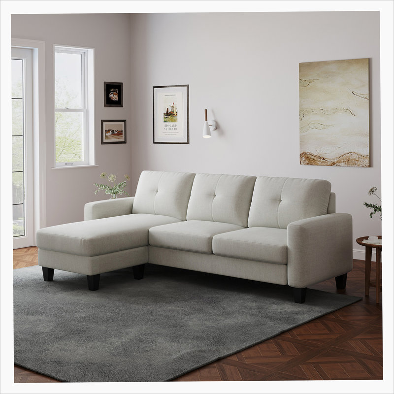 Matteus Upholstered Sectional Left Hand Facing, Beige Polyester