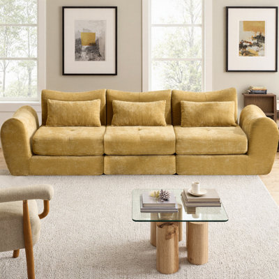 Modular Cloud 3-Seater Sofa Convertible Sofa Bed with Chenille Upholstery & Medium-Soft Cushions, Folding Design for Living Room, Bedroom or Entertainment Space, Easy Assembly
