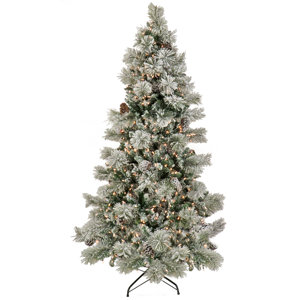 National Tree Company White Artificial Fir Christmas Tree with Incandescent Lights and Pinecones