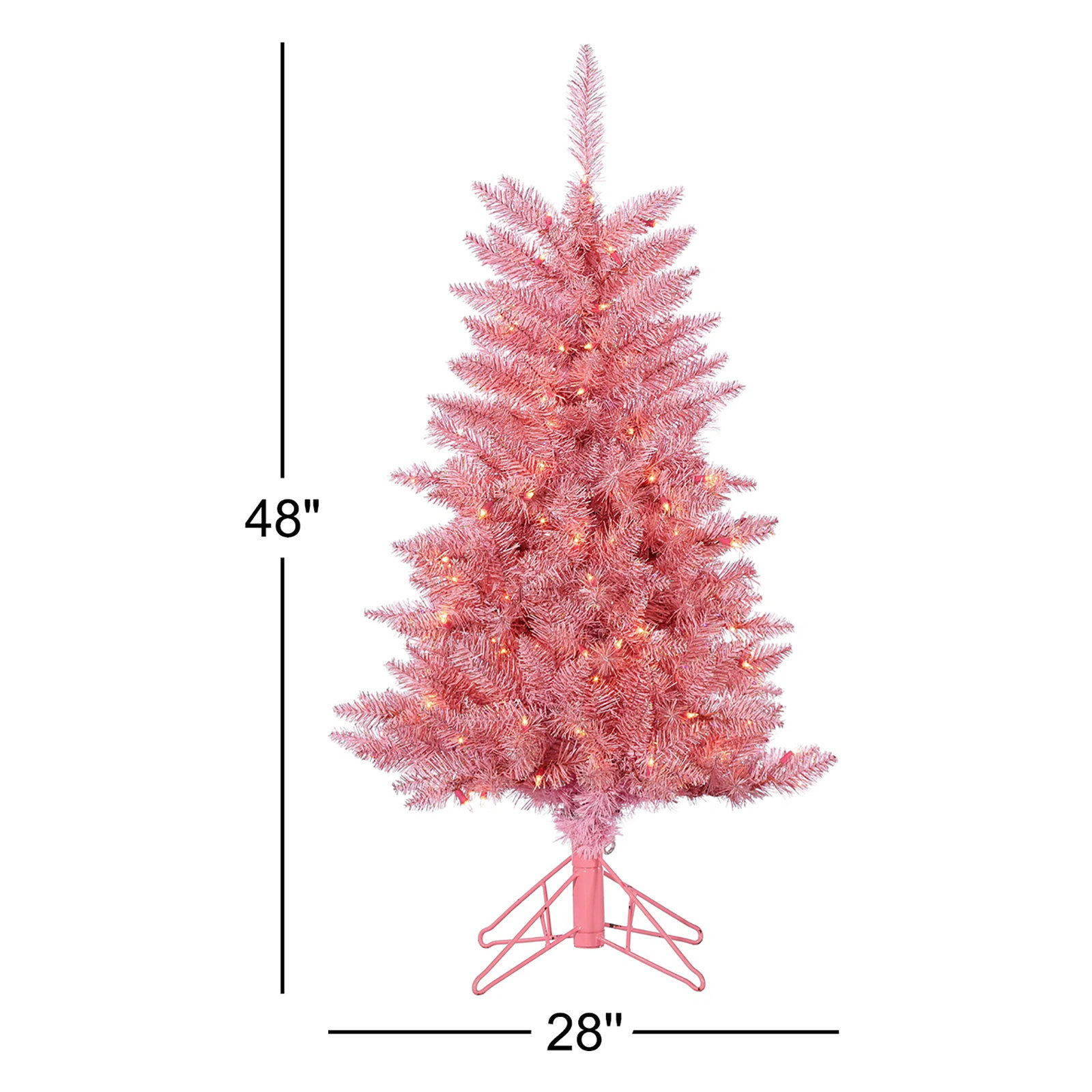 Levion Pink Pre-Lit Pine Christmas Tree, 48" H x 28" W x 28" D