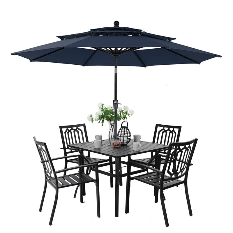 4 - Person Patio Dining Set with Square Table, Yes, Navy
