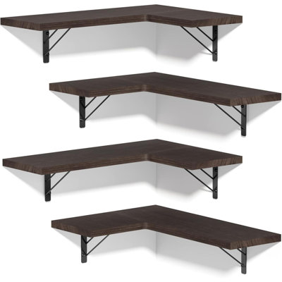 Tablette de coin murale, tablettes murales flottantes pour le rangement, étagères suspendues en bois rustique pour présentoir, salle de bain, cuisine, chambre, salon, ensemble de 4,
