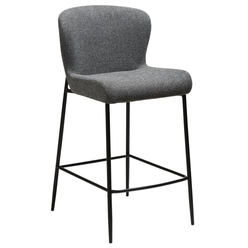 Glam Upholstered Counter Stool with Metal Frame, Dark Grey
