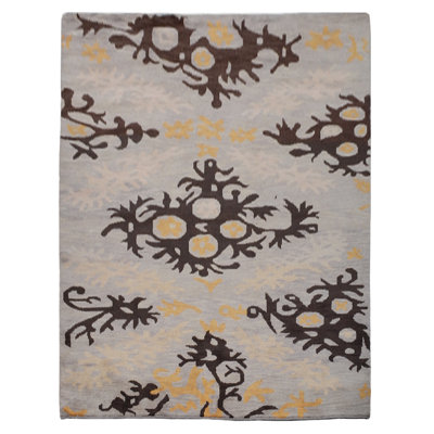Beige | Tapis d'intérieur brun en laine noué à la main
