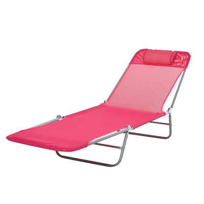 Chaise de piscine portative, rose, avec dossier inclinable et siège en filet