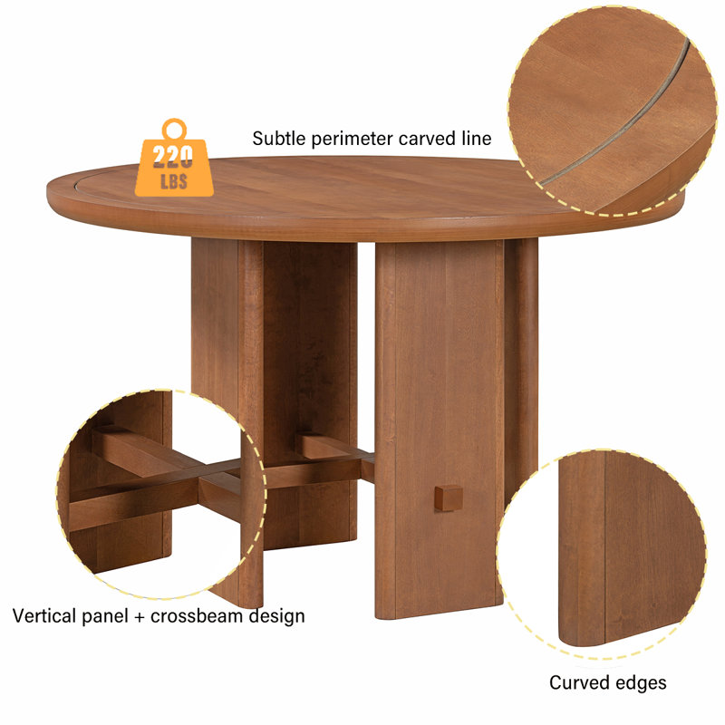 Rustic Elegance 5-Piece Round Dining Table Set– Solid Wood Table With Comfortable Upholstered Chairs, Brown