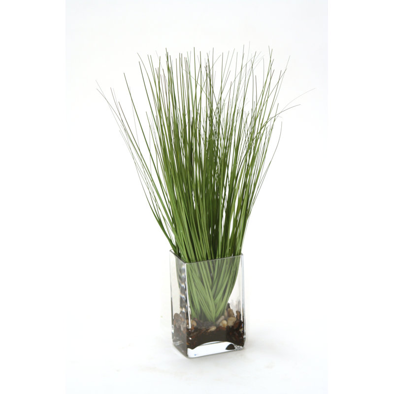 17'' Faux Grass in Glass Decorative Vase