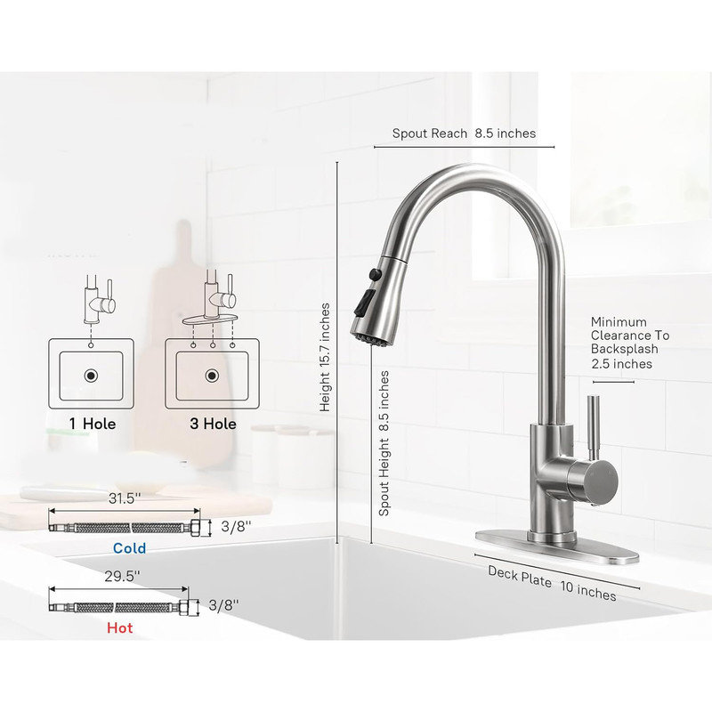 Brushed Nickel Single Handle High Arc Pull Out Kitchen Faucet
