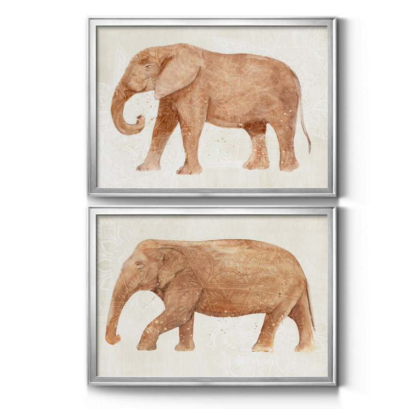 Éléphant sagesse I - ensemble de 2 cadres photo, H 36,5 po x l 53 po x P 1 po, Chrome