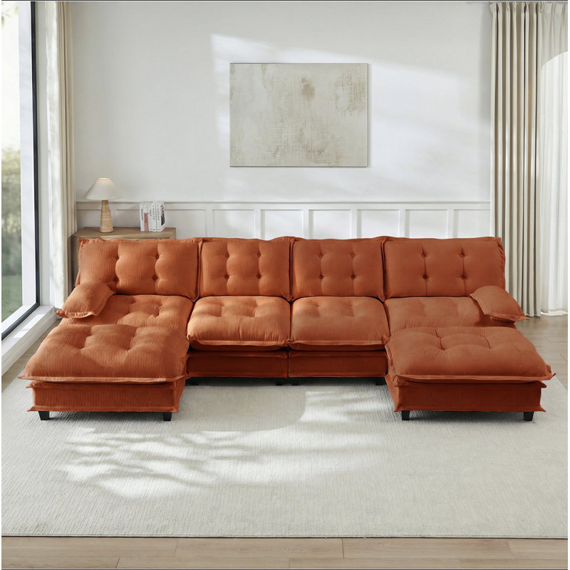 Canapé modulaire modulaire en forme de U de 138 po en forme de U avec 2 repose-pieds, canapé 4 places en chenille profonde avec coussin en treillis confortable, chambre et appartement