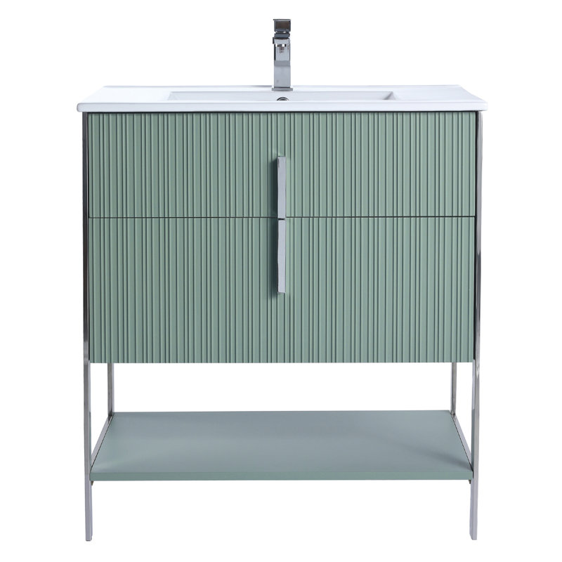  Serenity Modern Bathroom Vanity with White Ceramic Top, 30", Mint Green/Chrome