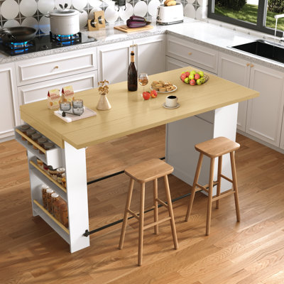 Hearthside 59.06" Rectangle Farmhouse Bar Height Dining Table with Drop Leaf Storage
