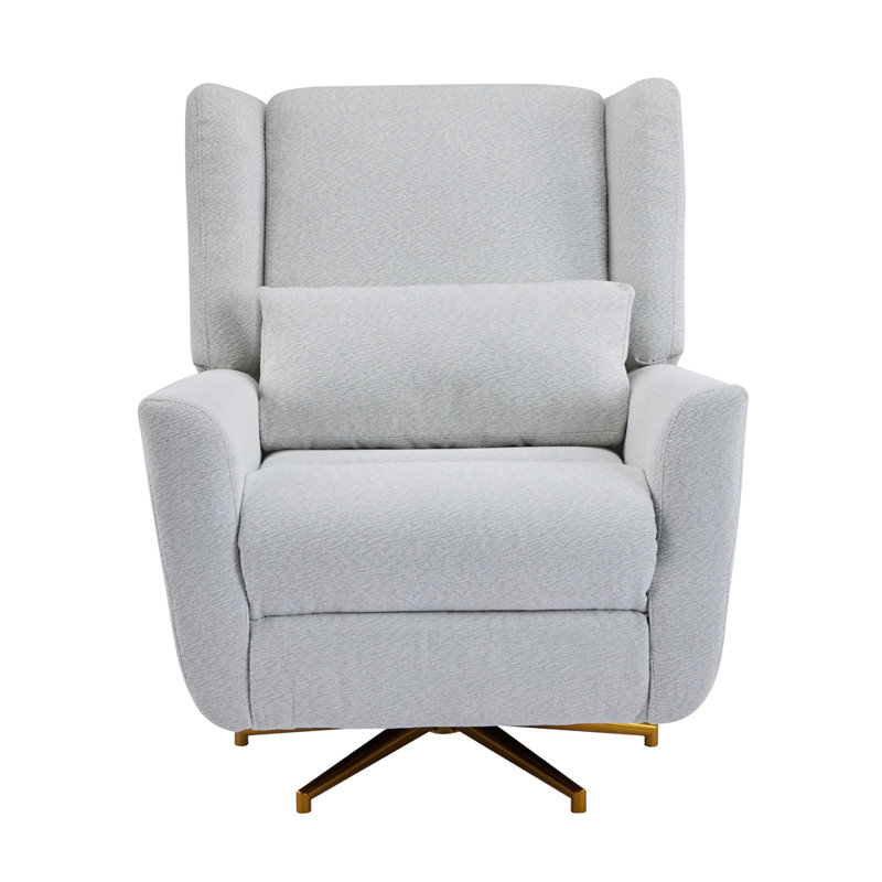 Power Recliner Chair Swivel,Boucle Upholstered 360° Swivel Recliner with gold 5 star base