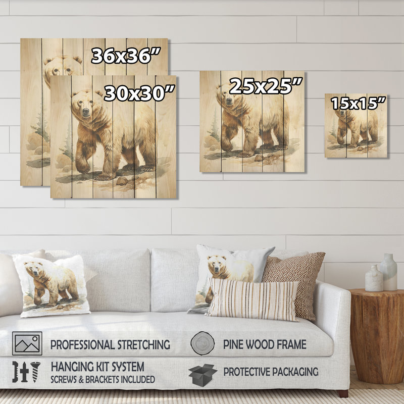 Ours polaire blanc d'hiver I - Ours sur bois, H 30 po x l 30 po