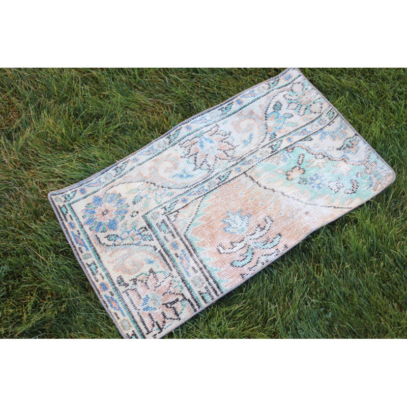 Tapis turc Oushak fabriqué à la main avec un aspect vieilli pour une décoration bohémienne