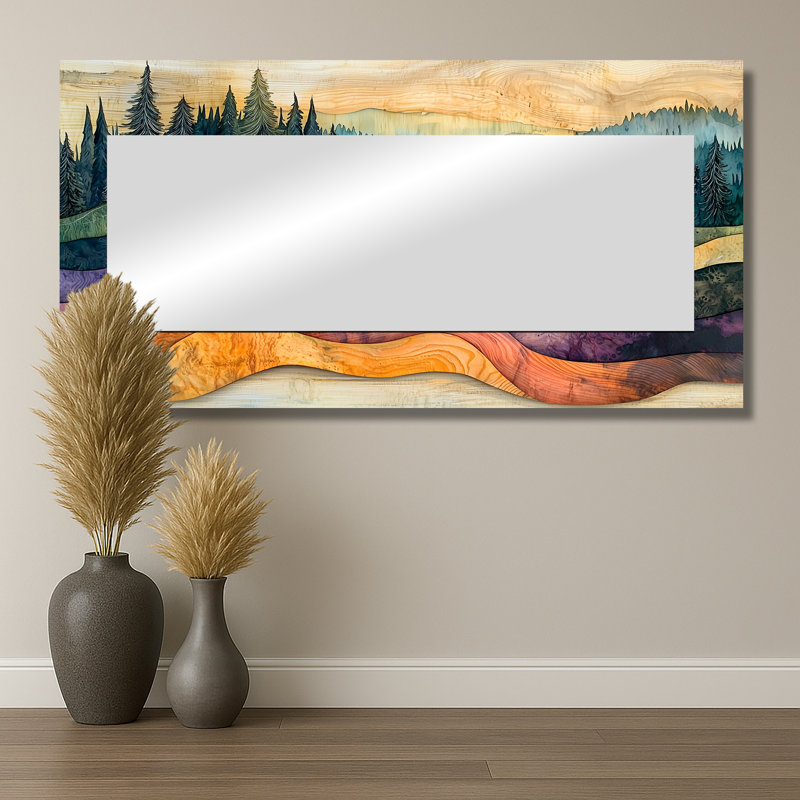 Native Indian Village In A Forest Landscape I - Art mural miroir de paysages - imprimé sur métal, 28 po x 55 po