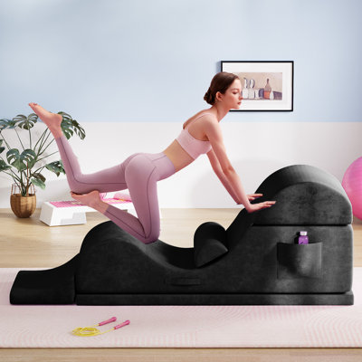  2-in-1 Foldable Yoga Chair with Removable Washable Cover, Ergonomic Chaise Lounge and Bed Bench for Home Studio