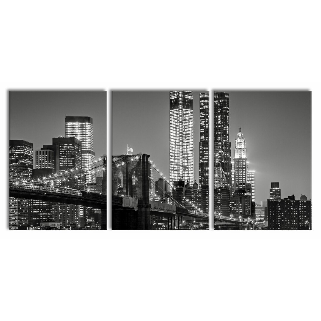 3-tlg. Leinwandbilder-Set New York City Night Skyline