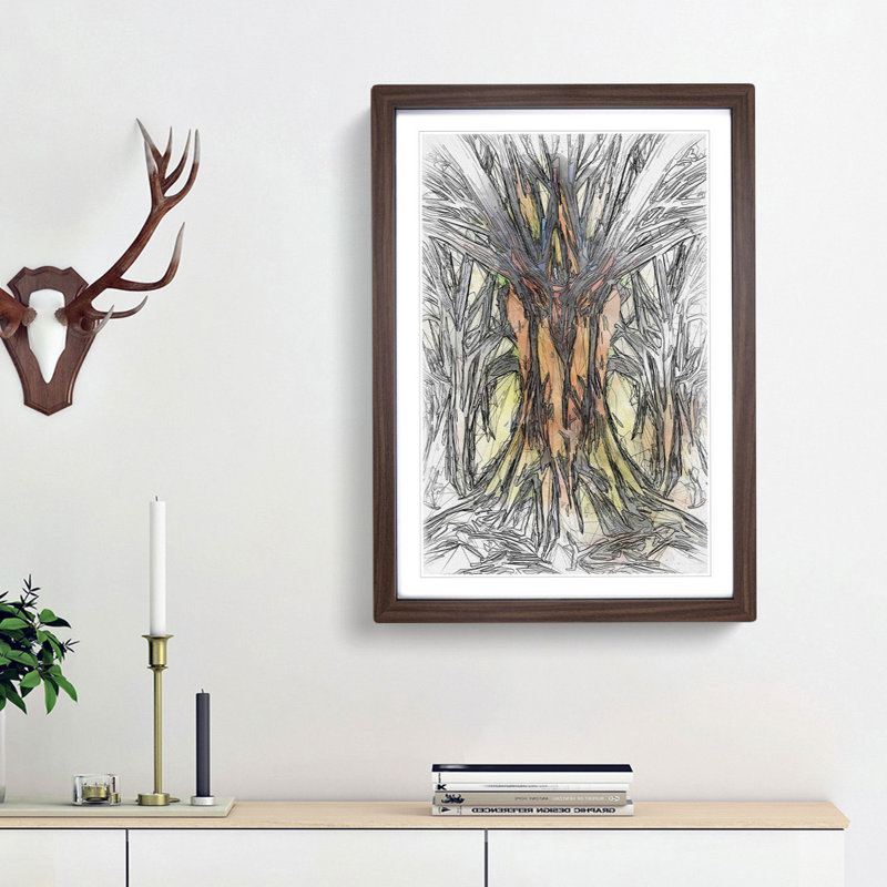 Golden Trees in Abstract - Picture Frame Graphic Art Print, 36cm H x 27cm W x 2cm D, Walnut Framed