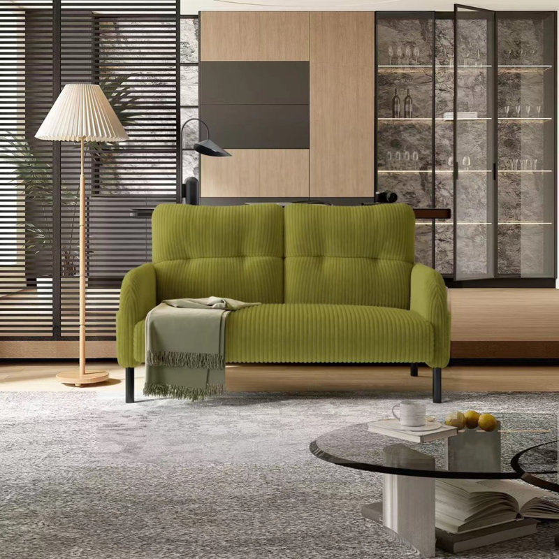 UNITED WE WIN Corduroy Fabric, Comfortable Monochrome Double Sofa, Suitable For Living Rooms And Bedrooms, Olive Green
