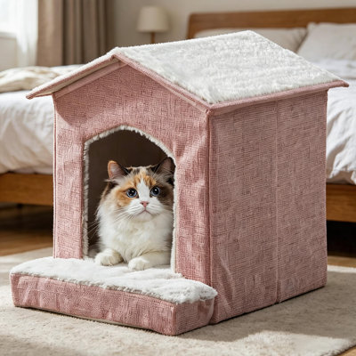 Nid pliant rose pour animal de compagnie avec coussin orthopédique, conception d'abri dissimulé, convient aux chats, aux chiens et aux petits animaux de compagnie