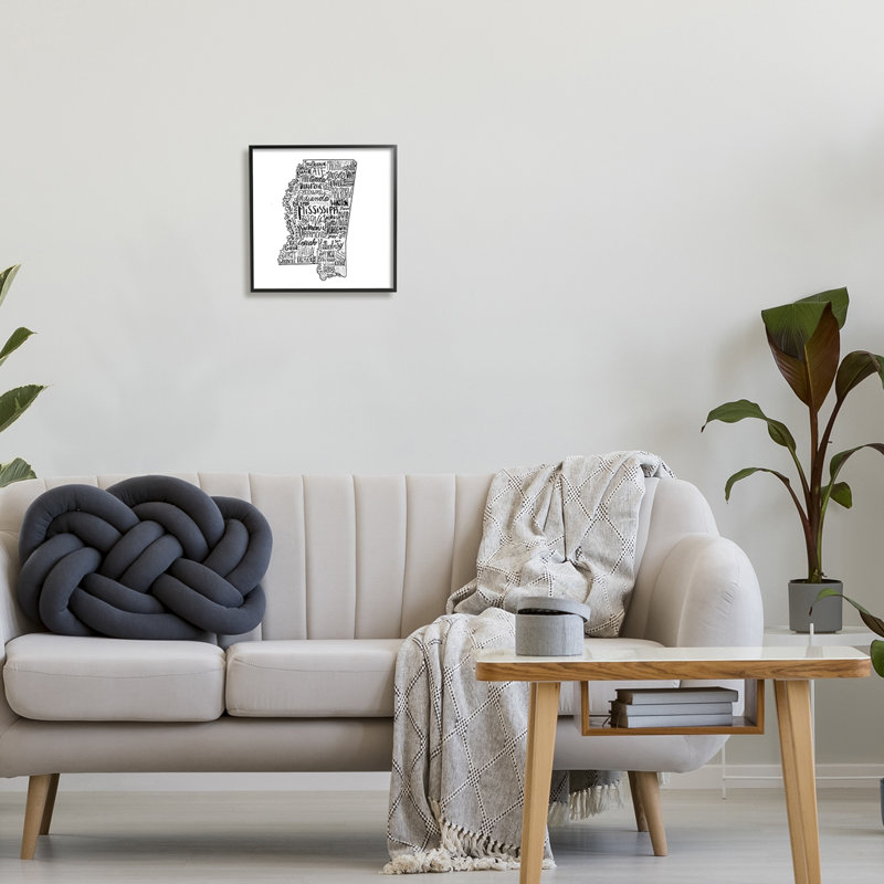 «Mississippi Typographie Shape State Map», estampe numérique texturée par le samedi soir, Giclée encadrée noir minuit