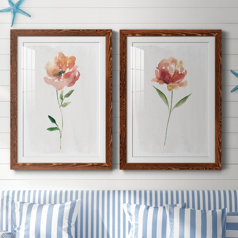 Happy Bloom I - ensemble de 2 reproductions d'art, H 44 po x l 31 po x P 1 po, Papier avec cadre érable, Blanc