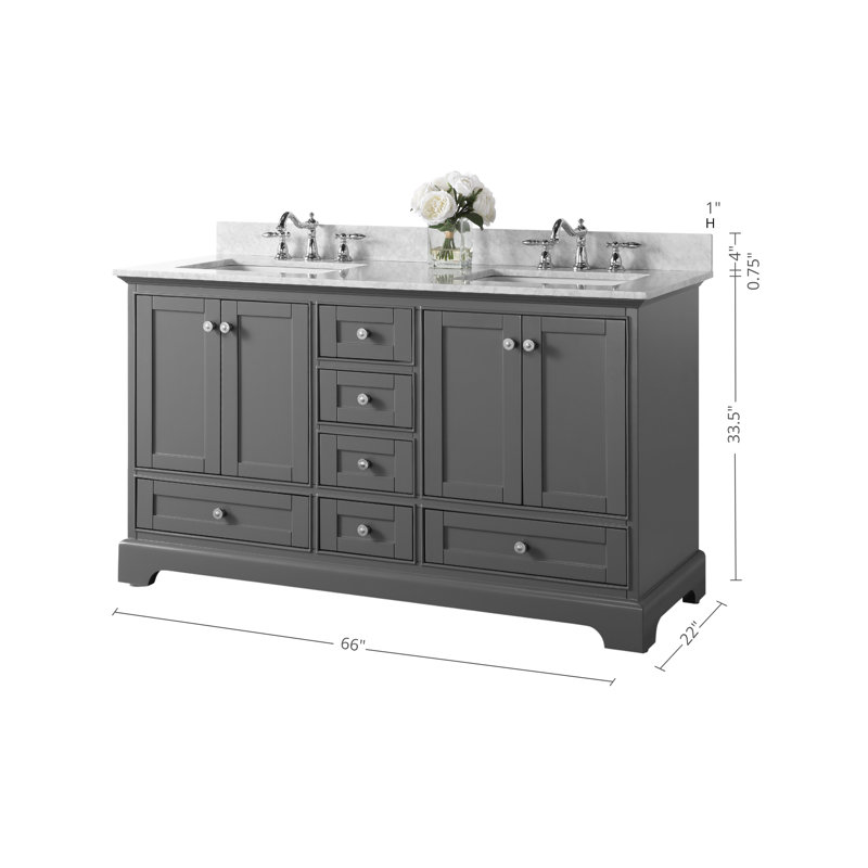 Audrey 66'' W Double Vanity, Carrara White, Sapphire Gray | Brushed Nickel