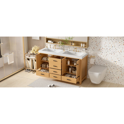 Space-saving Modern Double-sink Vanity, Solid Wood Frame, Contemporary Design