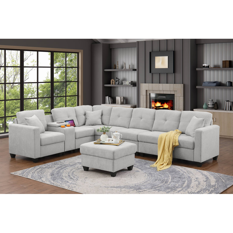 Takeesha Upholstered Sectional, Light Gray