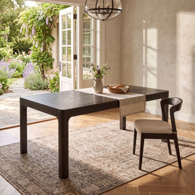 Rectangular Dining Table with Parquet-Style Top and Rounded Corners - Espresso Distressed Finish