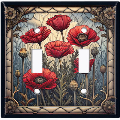 Metal Light Switch Plate Cover; US Standard Size 2 Gang Toggle - Poppy Flowers