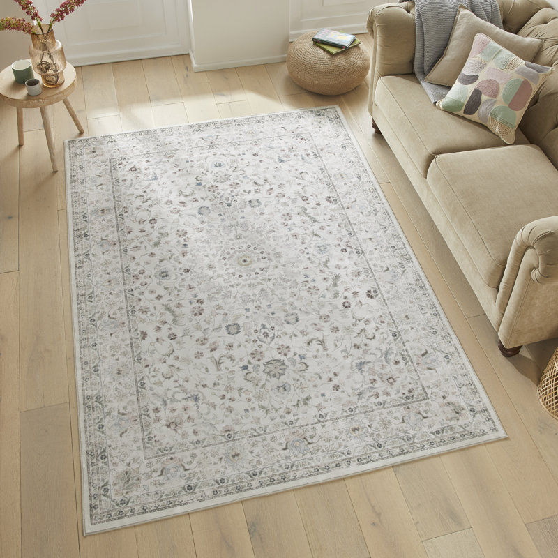 Traditional Cream Washable/Stain Guarded Area Rug, Rectangle 120 x 180 cm