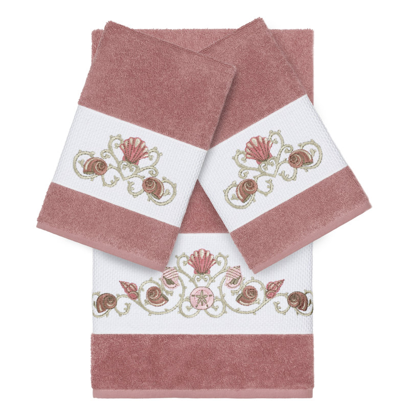 Bella Embellished Towel Set, Tea Rose, 3 Piece Towel Set