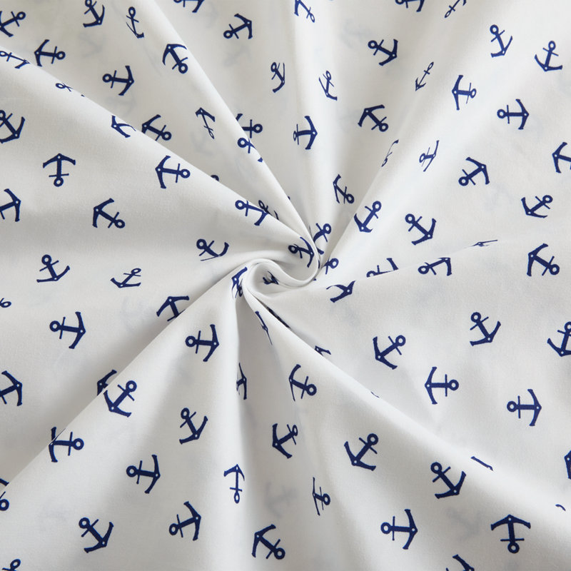 Marina Decoration 600 Thread Count Home Bedding Bedroom Soft Bedsheet Deep Pocket Hotel Standard Percale All Season 4 Pieces Printed Cotton Sheet Set, Blue Nautical Anchor Pattern Queen Size