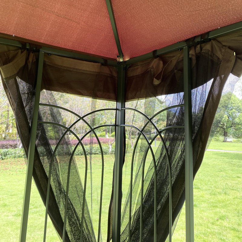 Brown 13X10 Gazebo With Ventilated Double Roof And Mesh Ft Strong Legs Waterproof Cloth -