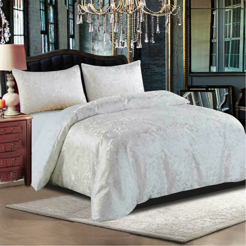 Diep Polyester Paisley Duvet Cover Set with Pillowcases Included, Kingsize - 2 Standard Pillowcases, White